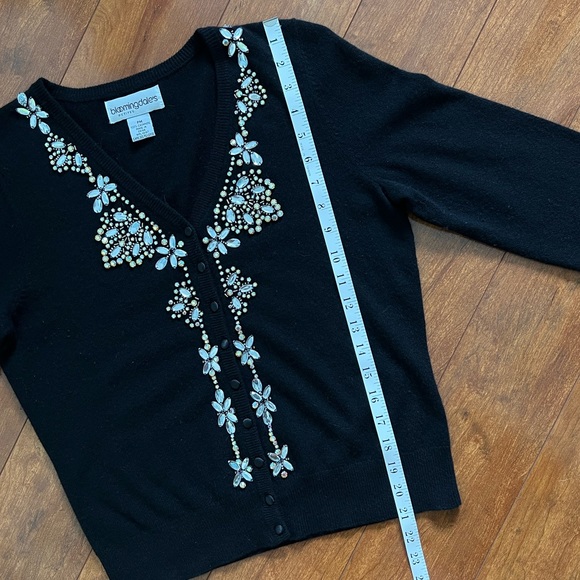 Bloomingdale’s 100% Cashmere Vintage Jeweled Black Cardigan Sweater-Petite M - Picture 5 of 9